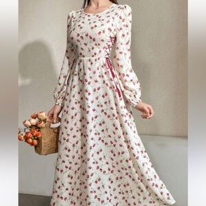 Everly Joyfolie Joy Floral Ruffle Asymmetrical M Midi Dress Boho Cottage Dress